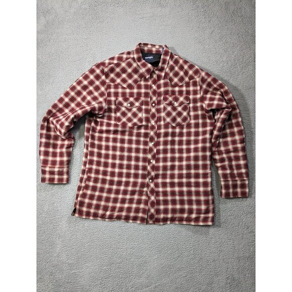 Wrangler Shirt Jacket Mens 2XT Flannel Pearl Snap Shacket Lined Red Plaid - Picture 1 of 13